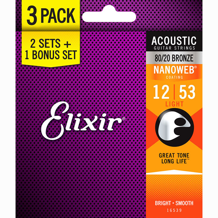 Elixir Nanoweb Acoustic Guitar Strings 3-Pack