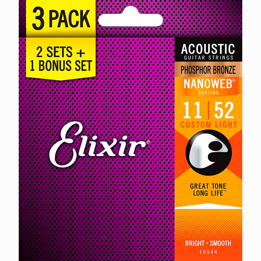 Elixir Phosphor Bronze Acoustic Guitar Strings 3-Pack