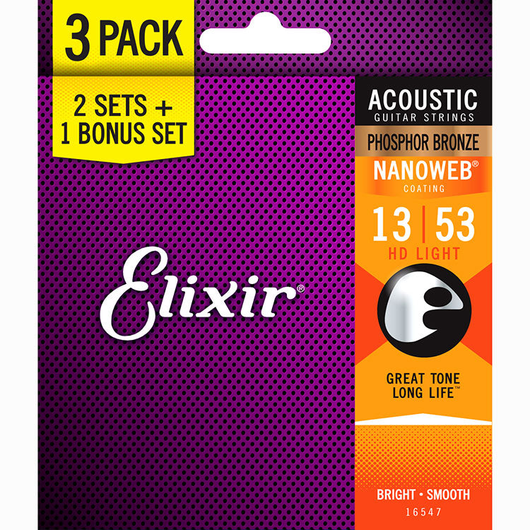 Elixir Phosphor Bronze Acoustic Guitar Strings 3-Pack